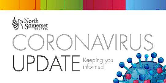 North Somerset Council Coronavirus update banner with a colourful header and virus illustration.